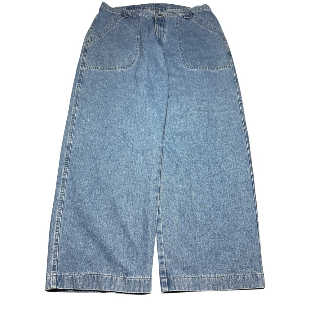 Vintage Riveted Lee Men Light Wash Wide Leg Denim Dungaree Jeans 36x30 Baggy